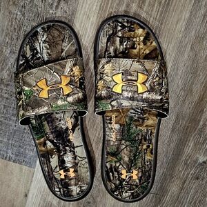 Under Armour Camo Slide Sandals with Yellow Logo